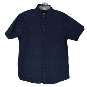 nwot SQWEAR Shirt L Polkadot Geo Collar Detail Button-Up Short-sl Pocket Cotton